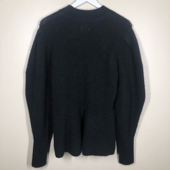 H&M Cozy Black Balloon Sleeve Peplum Alpaca Blend Sweater Washable Wool Medium - Picture 5 of 7